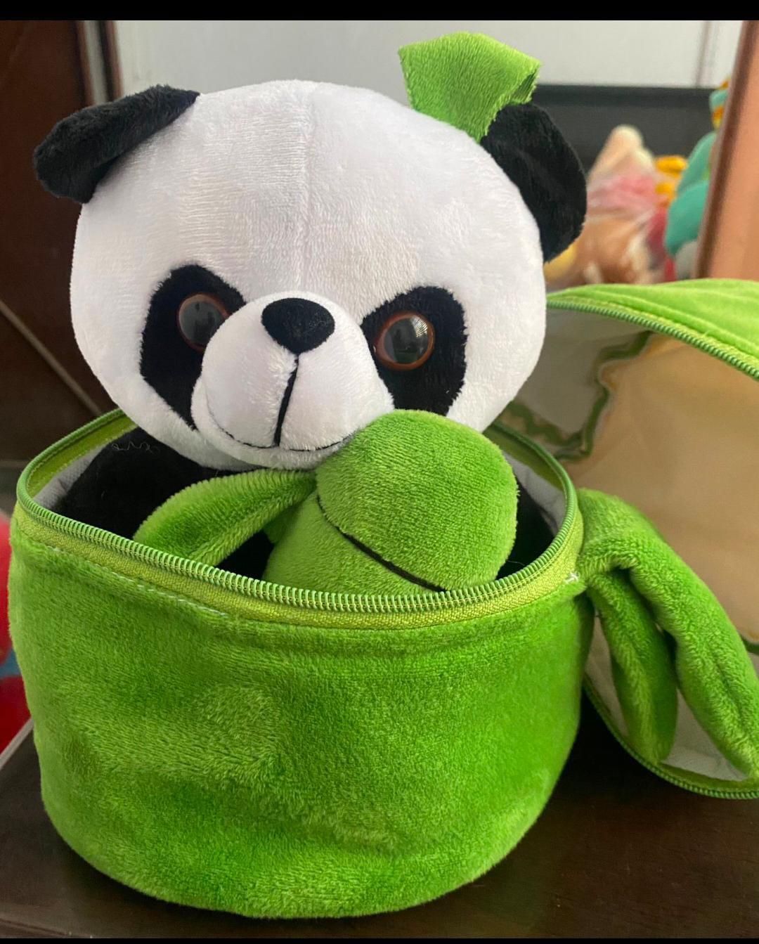 Adorable Panda Plush Toy with Bamboo
