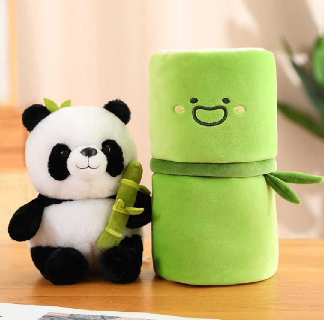 Adorable Panda Plush Toy with Bamboo